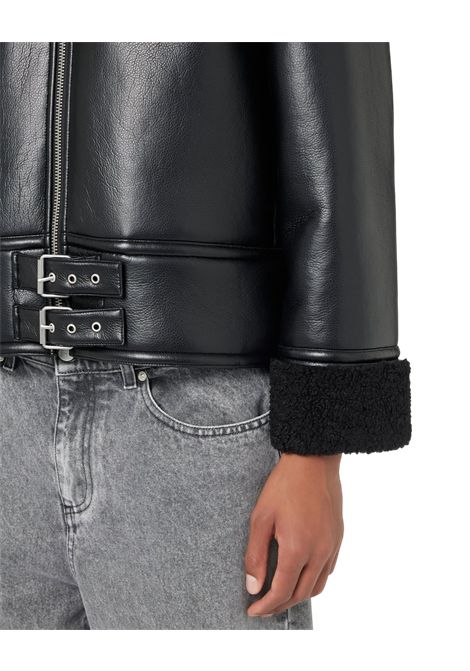 Giubbotto aviator fit in ecomontone nero con interno in pile ricciolino e logo Iceberg Jeans ICEBERG JEANS | Giubbotti | OZ11JSS19000